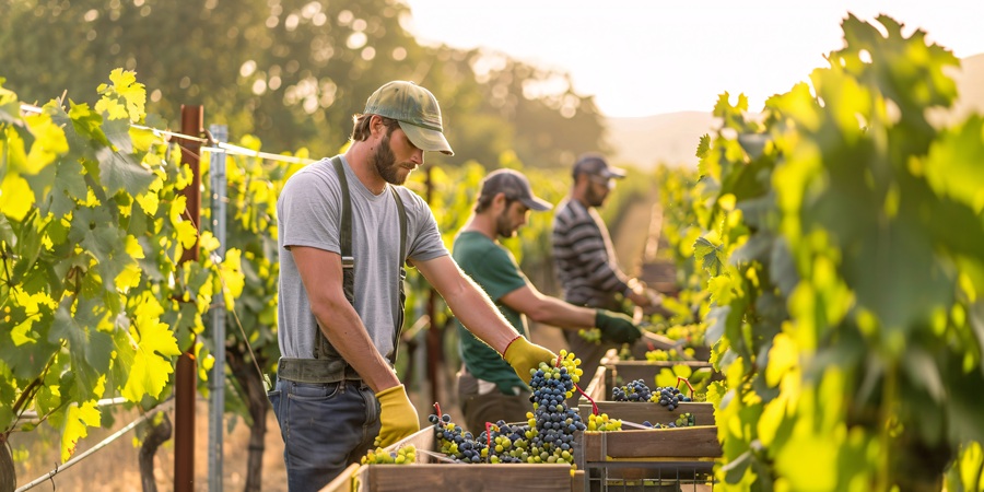 Más del 60 % de las bodegas españolas no logra cubrir su plantilla para la vendimia por falta de mano de obra Trabajadores en la vendimia