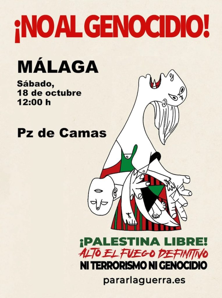 Este sábado, PararLaGuerra llama a «consolidar el frágil alto el fuego» en Gaza para lograr «una Paz Justa y Duradera para una Palestina Libre» Convocatoria Malaga