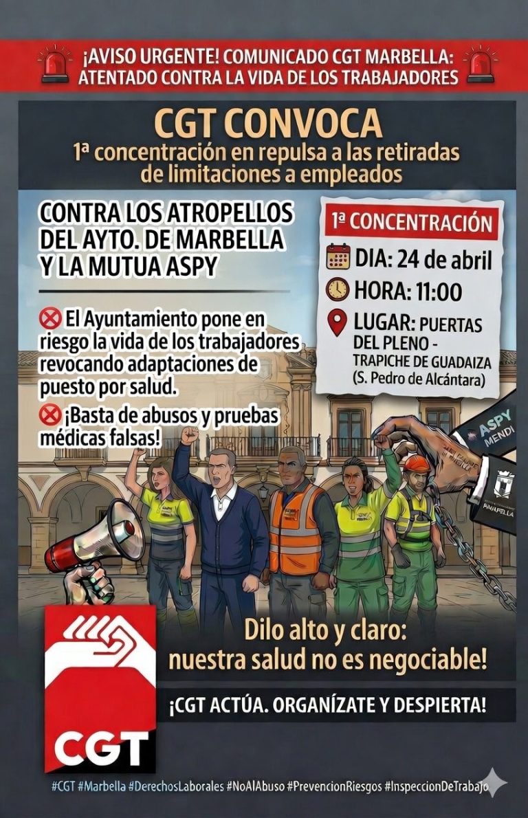 El Ayto. de Marbella viola el derecho al trabajo saludable y seguro de sus trabajadores/as Marbella