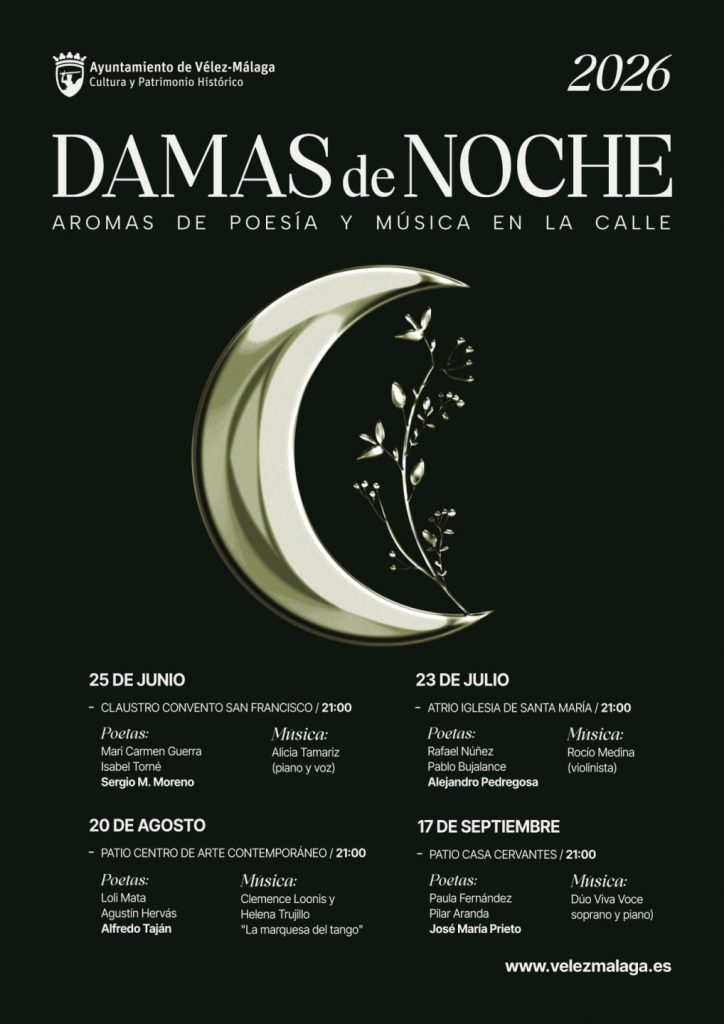 Damas de Noche: poesía, música llegan a Vélez-Málaga con la participación de Helena Trujillo y Clemence Loonis 1 CARTEL DAMAS DE NOCHE
